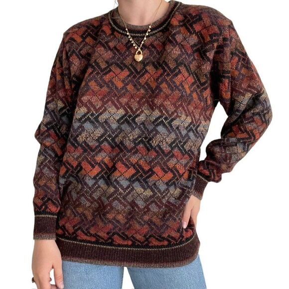 Intiwara Mens 100% Alpaca Peruvian Soft Geometric Grandpa Sweater Sz M - Picture 1 of 10